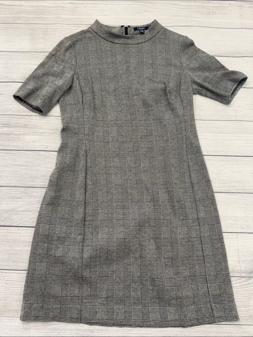 Chaps Black White Plaid Sheath Dress 3/4 Sleeve Size 12